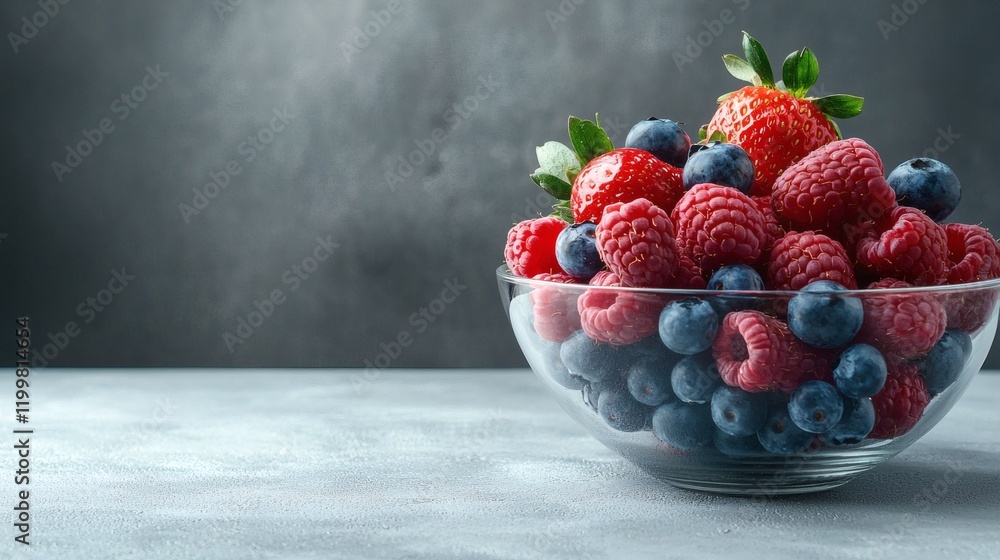 Poster isolated of a cluster of mixed berries including strawberries blueberries and raspberries arranged i