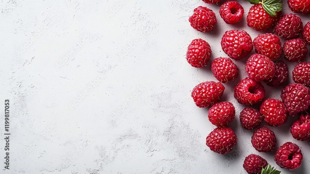 Poster isolated of fresh raspberries with their textured exterior forming a small pile on a seamless white 