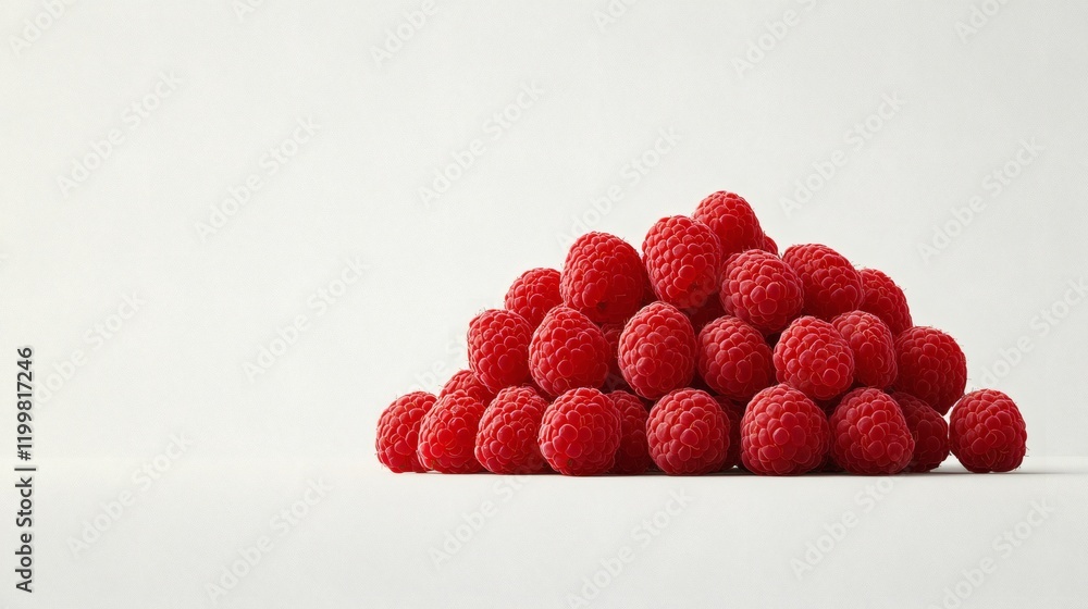 Poster isolated of fresh raspberries with their textured exterior forming a small pile on a seamless white 