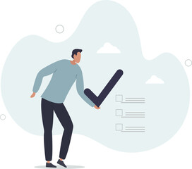 Checklist for completed tasks, project checkbox or achievement list and approval document concept.flat characters.