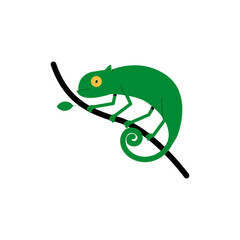 Chameleon On Branch In Flat Vector Illustration Symbolizing Wildlife, Adaptation, And Nature, Isolated On White Background