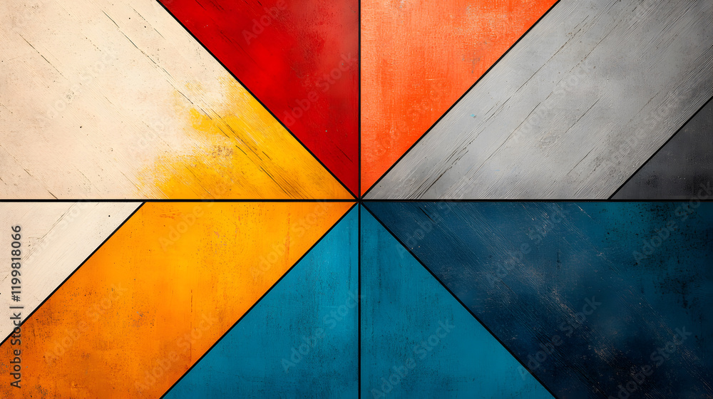 Poster Colorful geometric patterns on textured surfaces create a modern artistic display