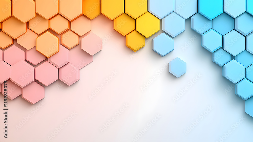 Poster Bright hexagonal patterns in pastel colors create a modern, abstract background