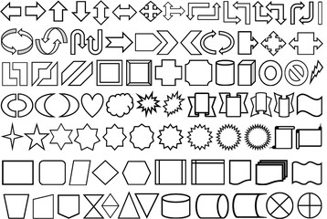 Fototapeta premium Various geometric shapes, basic shapes, block arrows, flowcharts, stars and banners