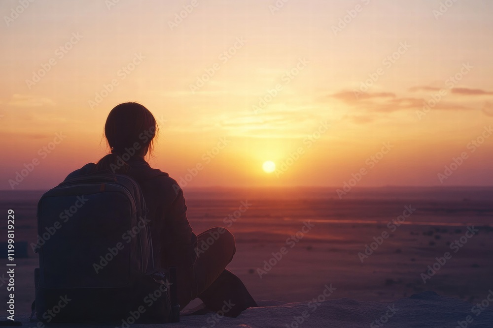 Aufkleber traveler enjoys a stunning sunset view over the horizon in a remote location. generative ai