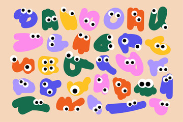 Obraz premium Funny doodles with eyes. Childish vector shapes. Cartoon Elements Set.