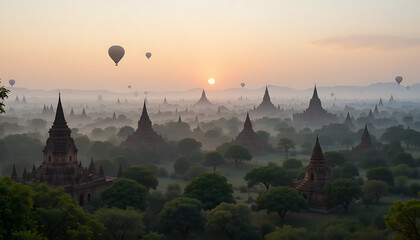 Majestic Sunrise Over an Ancient Temple Valley