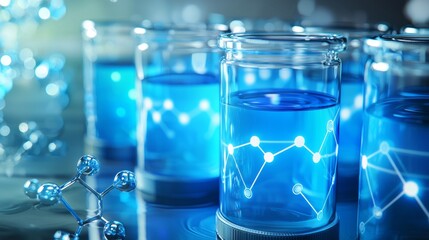 Scientific Research Blue Liquid in Glass Containers