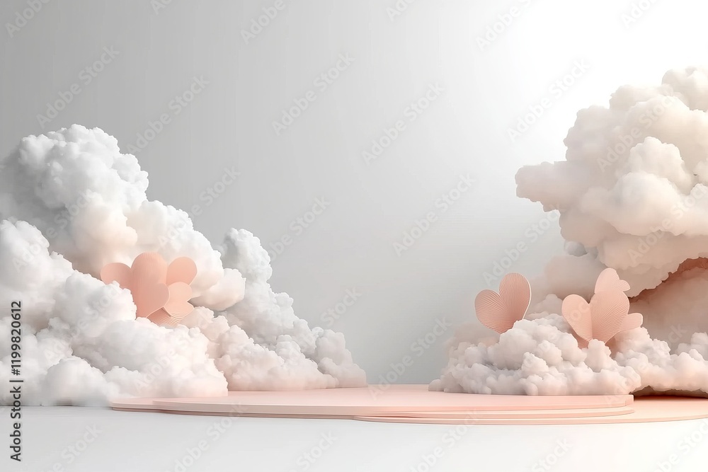 Poster soft cloud formations with pink heart shapes create a dreamy atmosphere in a serene setting