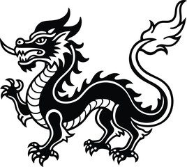 Chinses dragon silhouette vector illustration, dragon line art vector