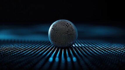 A digitally rendered sphere covered in tiny dots, set against a dark background, creating a futuristic and mesmerizing effect.