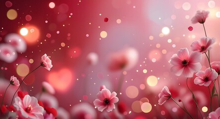 Romantic Dreamy Valentines Day Background with Soft Red and Pink Gradient Circular Floral Patterns and Gentle Bokeh Lights.