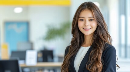 Fototapeta premium Portrait of a Confident Young Businesswoman in Modern Office