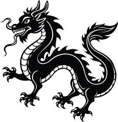 Naklejka premium Chinses dragon silhouette vector illustration, dragon line art vector