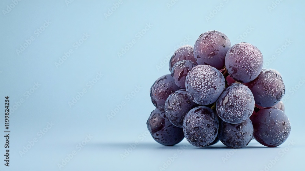 Poster isolated of a single purple grape with a glossy surface displayed on a clean white background stock 