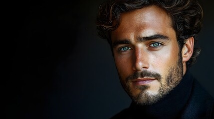 Obraz premium Striking Portrait of a Handsome Man with Chiseled Features and Dramatic Lighting