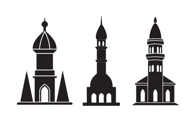 Set of Minar silhouette, black and white silhouette, vector and illustration