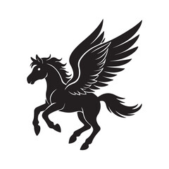 Fototapeta premium pegasus horse silhouette, black and white silhouette, vector and illustration