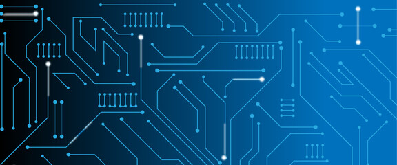 Vector technology lines circuit and dots on blue engineering technology concept vector panorama background.