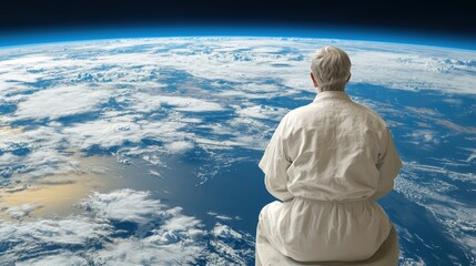 Fototapeta premium Contemplation of Earth from Space: A Moment of Serenity