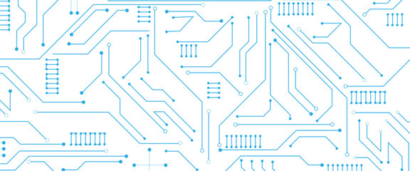 Vector technology lines circuit and dots on blue background, circuit board network connection.