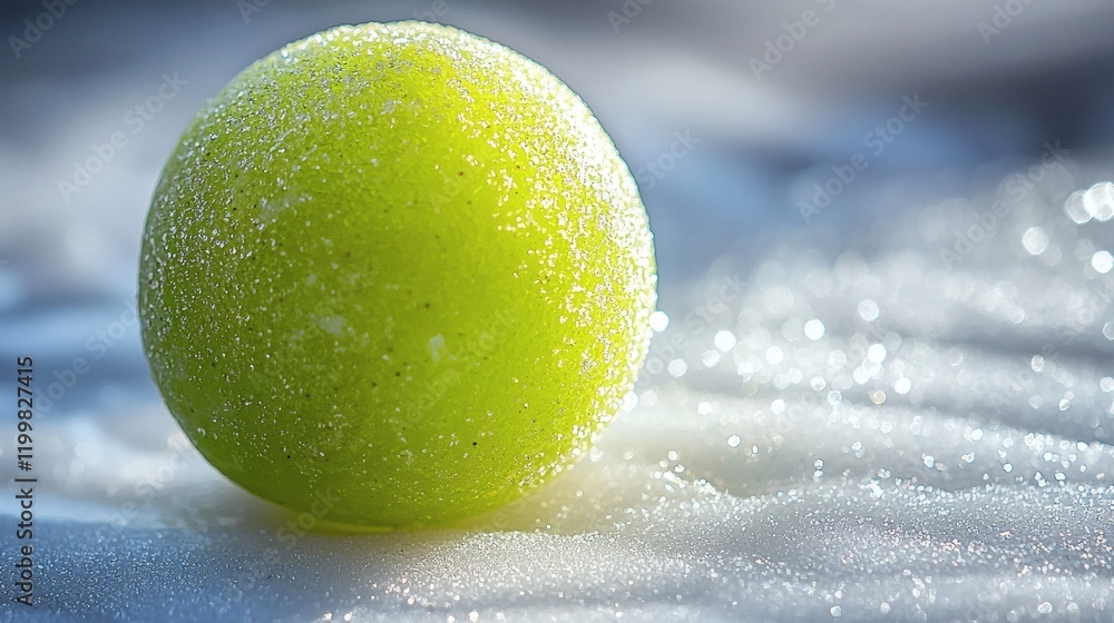 Poster isolated of a single green grape with a natural sheen placed carefully on a clean white surface stoc