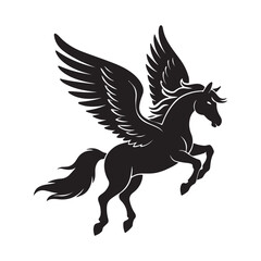 pegasus horse silhouette, black and white silhouette, vector and illustration