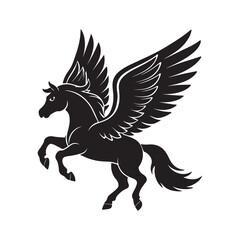 pegasus horse silhouette, black and white silhouette, vector and illustration
