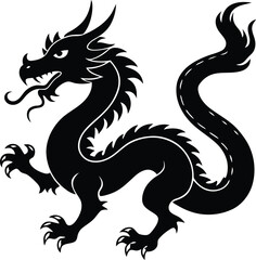 Chinses dragon silhouette vector illustration, dragon line art vector