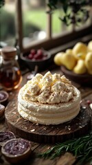 Delicious cream cheese dessert creation cozy kitchen food rustic environment close-up view culinary art