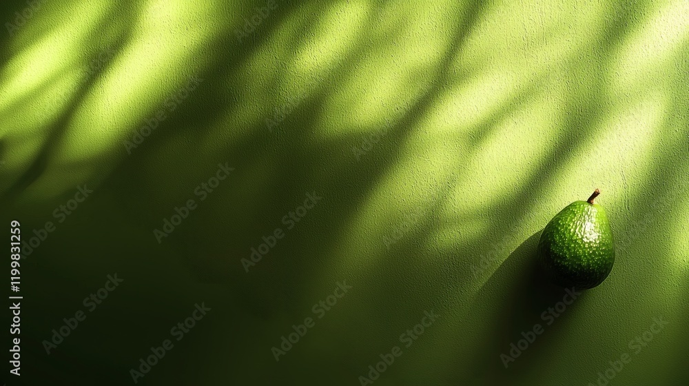 Poster isolated of a single avocado cut open to expose its soft green flesh and perfectly round seed stock 