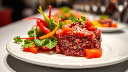 Fresh Beef Tartare with Vegetables - Gourmet Appetizer - High-Resolution Food Photography