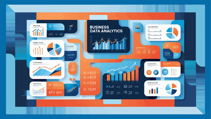 Flat vector illustration business data analytics background. And finance information analysis dashboard concept