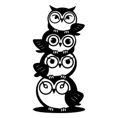 Cartoon three owls vector black and white