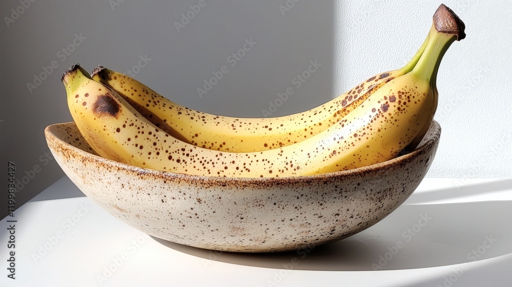 Poster isolated of a banana bunch on a white background with shadows enhancing its natural curves stock pho