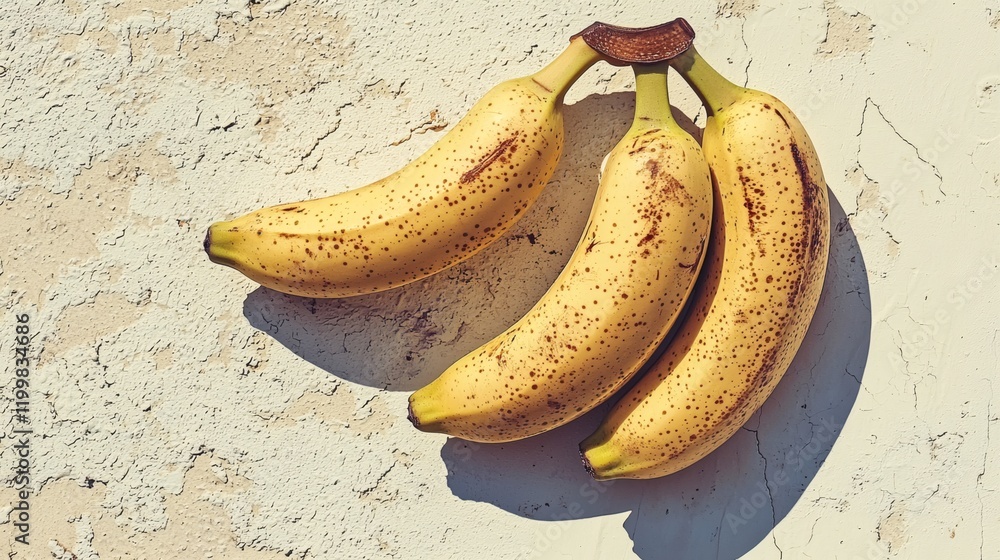 Aufkleber Isolated of a banana bunch on a white background with shadows enhancing its natural curves Stock Photo with side copy space