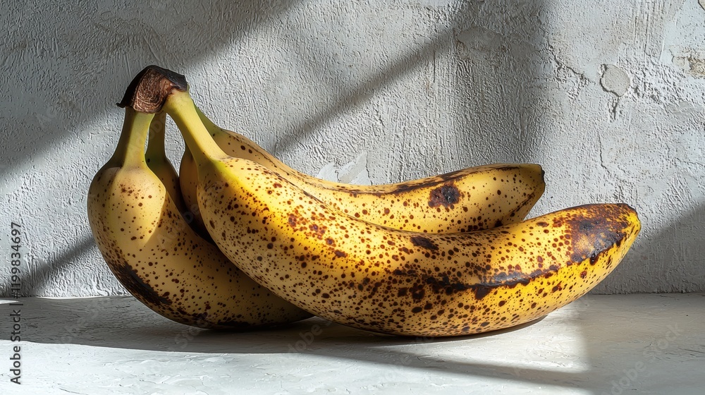 Poster isolated of a banana bunch on a white background with shadows enhancing its natural curves stock pho