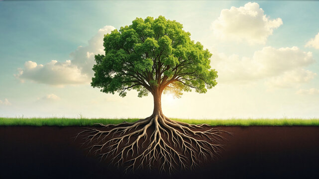 &Aacute;rbol con ra&iacute;ces visibles