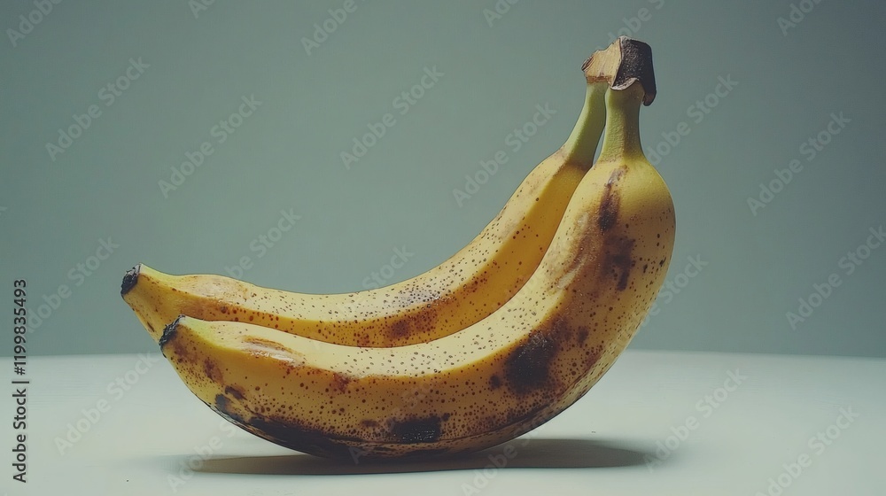 Poster Isolated of a single unpeeled banana in pristine condition on a solid white background Stock Photo with side copy space