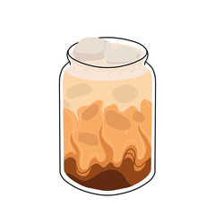 Coffee Cup with Latte Art Patterns Front View. Cute rabbit, Flower and Heart foam shapes. Cafe Bar or Coffee House Graphics. Vector Illustration, Icons