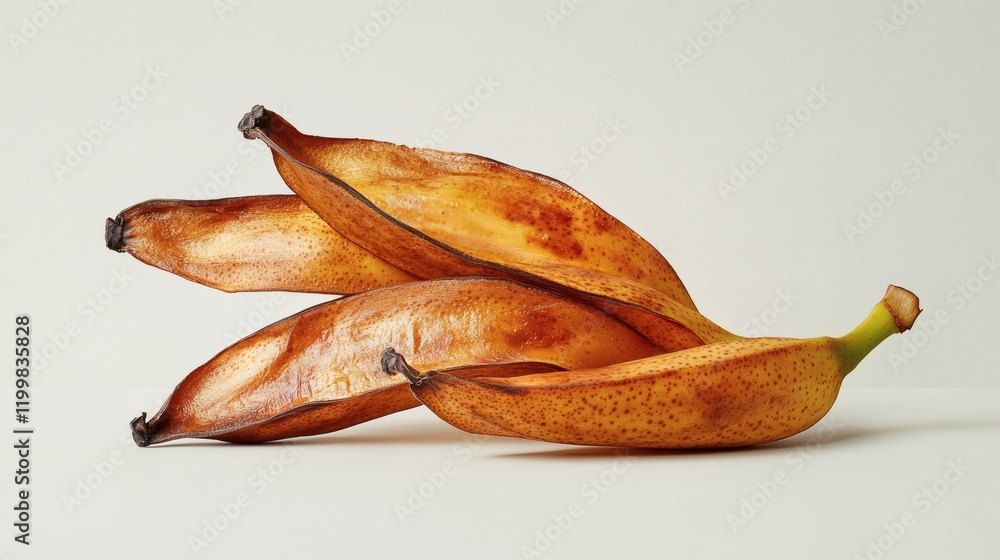 Poster Isolated of a single unpeeled banana in pristine condition on a solid white background Stock Photo with side copy space