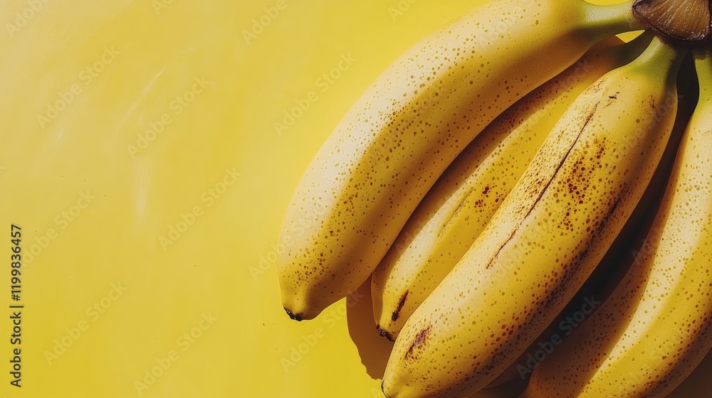 Poster isolated of a cluster of bananas with vibrant yellow hues and natural imperfections highlighted stoc