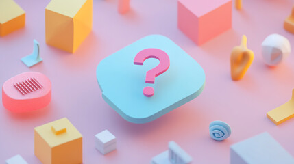 3d Speech bubble with question mark isometric view.