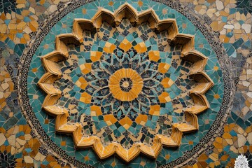 Intricate geometric tile pattern from a traditional mosaic in a cultural site