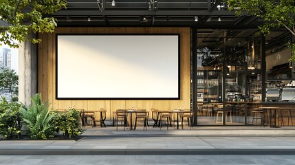 Modern Cafe Exterior with Blank Billboard Mockup
