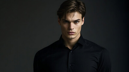 Fototapeta premium Man in Black Shirt with Dramatic Lighting