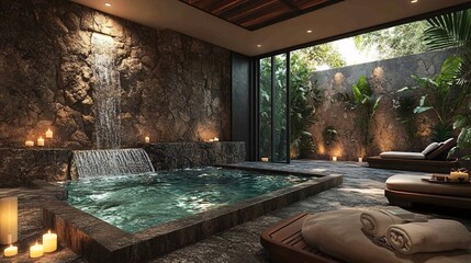 Relaxing spa retreat private garden interior design serenity aesthetic tranquil vibes