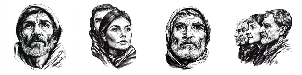 Portraits of Georgian people showcasing diverse expressions and emotions