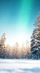 Fototapeta premium Wallpaper for phone with a winter tree on snow-covered ground. Tranquil and otherworldly scene in winter digital art.