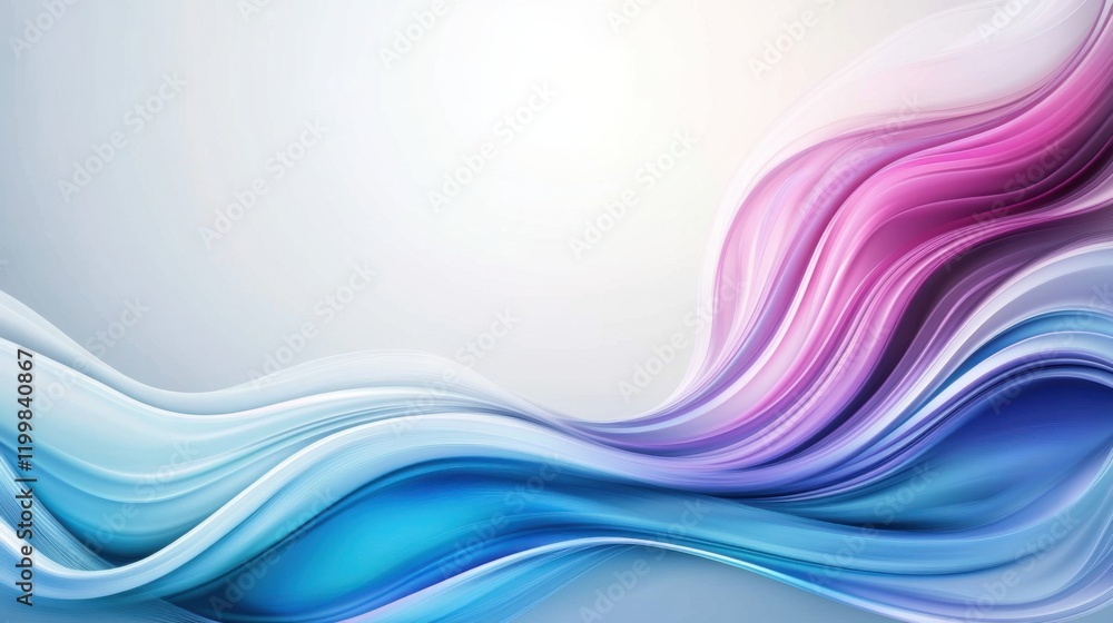 Poster elegant flowing waves in blue and pink with soft light background for abstract design and art projec